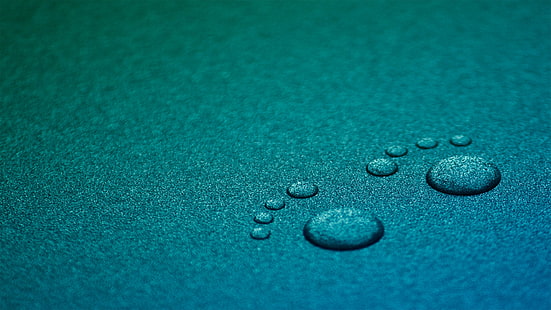 water droplets forming footprints, water drops, GNOME, HD wallpaper HD wallpaper