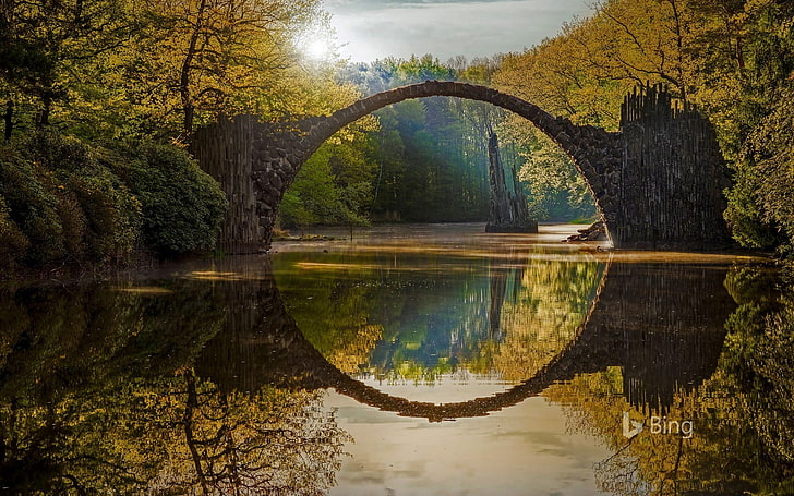 Рододендрон Парк Kromlau Саксония Германия-2016 Bing .., коричневый бетонный мост, HD обои