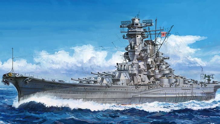 pancernik, Cesarska Marynarka Wojenna Japonii, siły morskie Cesarstwa Japońskiego, Okręty liniowe „Yamato”, Musashi, Tapety HD