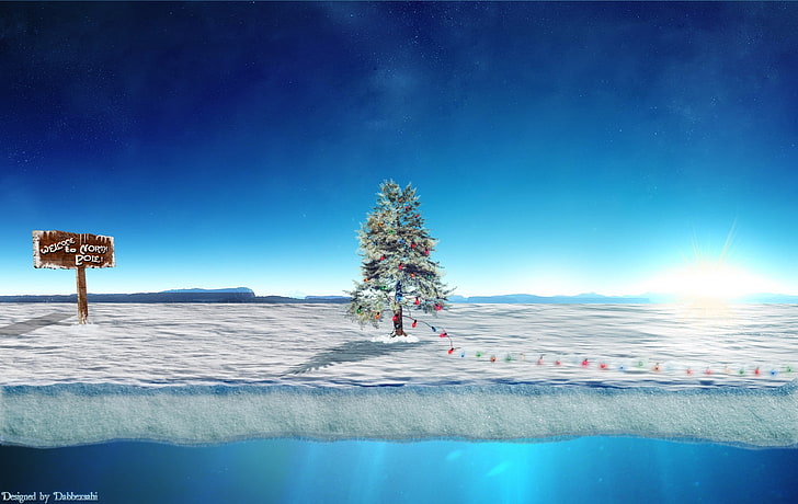 северный полюс, дед мороз, рождество, елка, HD обои
