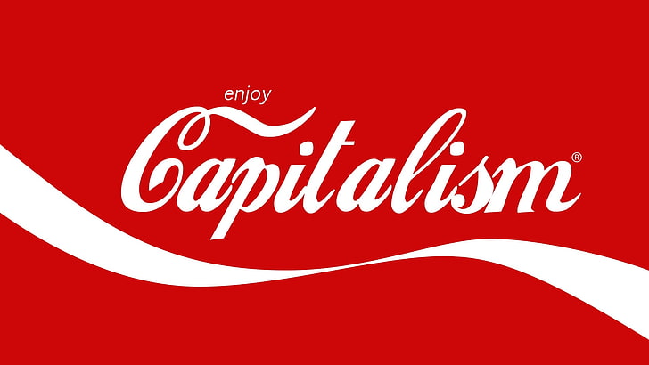 Goditi il ​​testo del Capitalismo, i colori primari, il capitalismo, la Coca-Cola, il rosso, il bianco, Sfondo HD