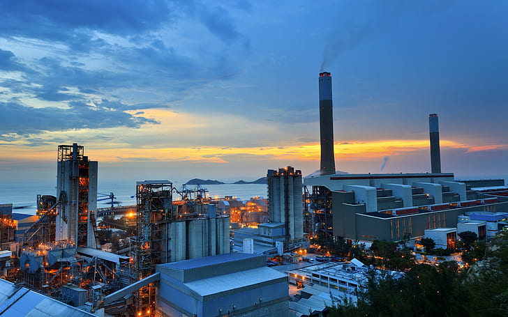 Industrial, Sunrise, Hong Kong, Power Plant, industrial, sunrise, Hong Kong, power plant, Tapety HD