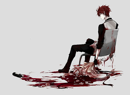 Anime Boy, Blood, Flowers, anime boy, blood, flowers, HD wallpaper HD wallpaper