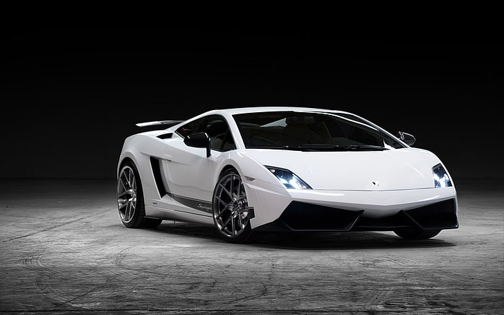 sport coupe putih, putih, latar belakang, tuning, Lamborghini, supercar, Gallardo, senja, Vorsteiner, bagian depan, Wallpaper HD