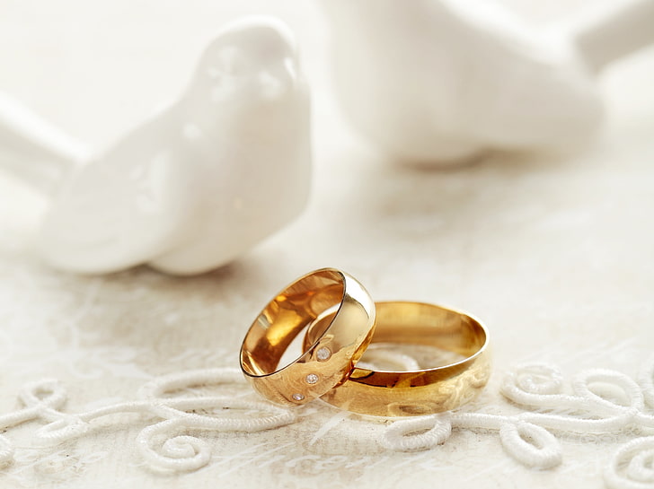 goldfarbener Bandring, Feiertag, Tauben, Spitze, Hochzeit, Eheringe, Eheringtauben, HD-Hintergrundbild
