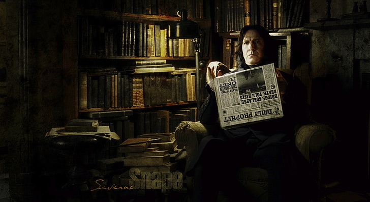 Harry Potter Severus Snape dijital duvar kağıdı, kitaplar, gazete, Harry Potter, Severus Snape, Alan Rickman, harry potte, HD masaüstü duvar kağıdı