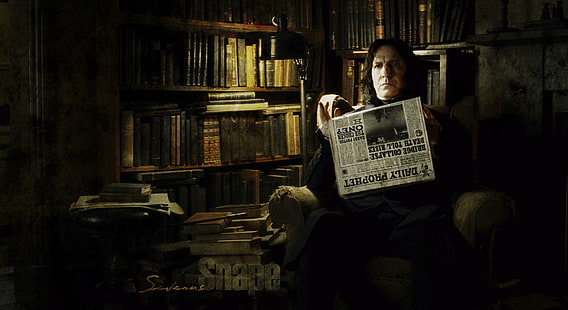 Fondo de pantalla digital de Harry Potter Severus Snape, libros, periódico, Harry Potter, Severus Snape, Alan Rickman, harry potte, Fondo de pantalla HD HD wallpaper