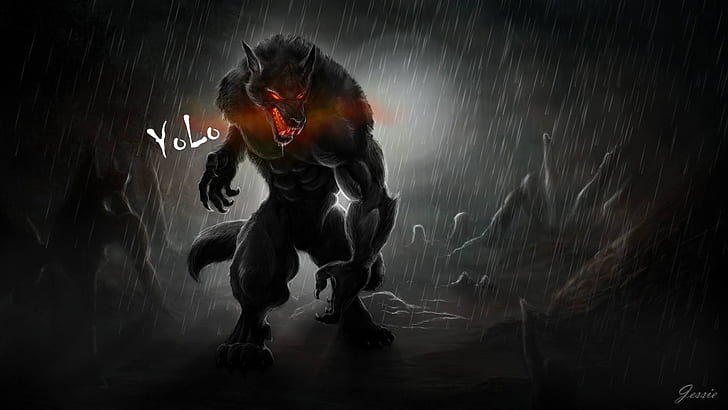 wolf, red, fantasy art, creature, red eyes, HD wallpaper