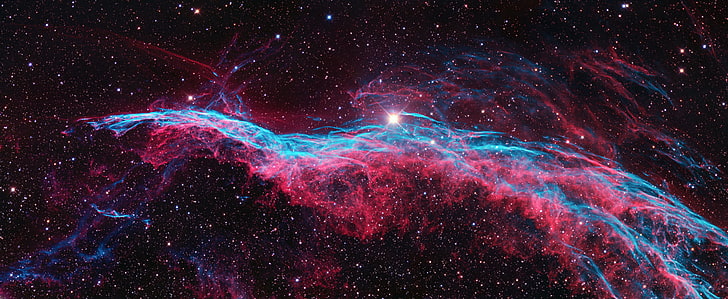 red and blue galaxy, a supernova in the constellation Cygnus, LBN 191, The witch's broom nebula, NGC6960, HD wallpaper