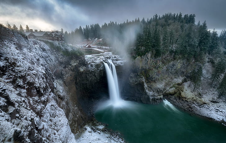водопад, штат Вашингтон, зима, природа, HD обои