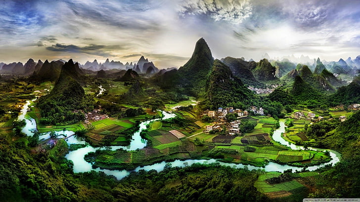 Cina, alam, gunung, sungai, Wallpaper HD