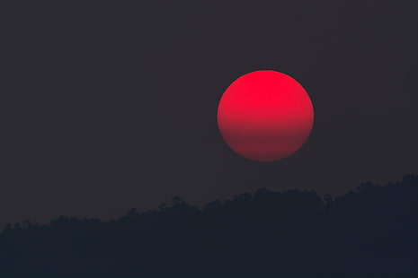 4K ، غروب الشمس ، القمر الأحمر ، اكتمال القمر، خلفية HD HD wallpaper