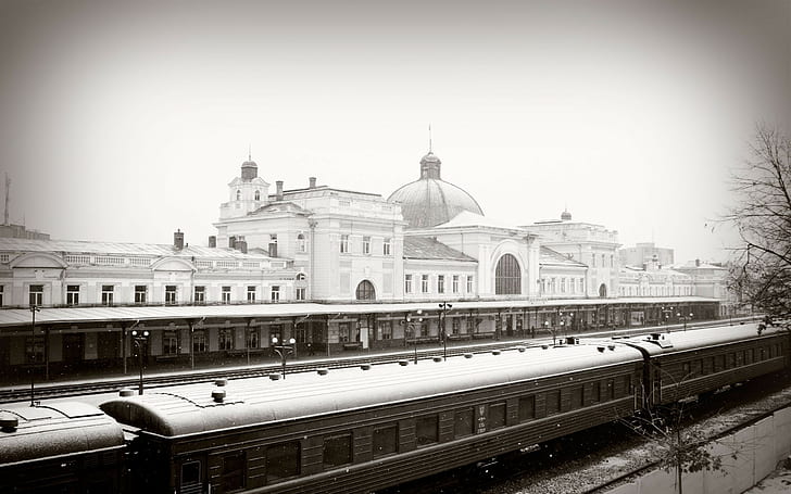 City​​, Railroad, Train station, Winter, HD wallpaper