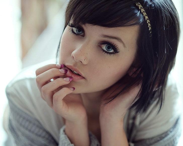 Schwarzes Haar, blaue Augen, Gesicht, Melissa Clarke, Model, Pierced Nose, Piercing, Frauen, HD-Hintergrundbild
