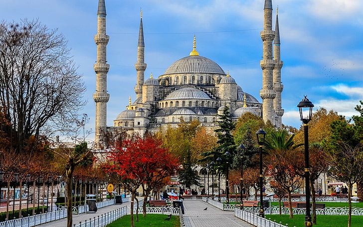 흰색 콘크리트 건물, 술탄 아메드 모스크, 이스탄불, 터키, 술탄 아메드, HD 배경 화면