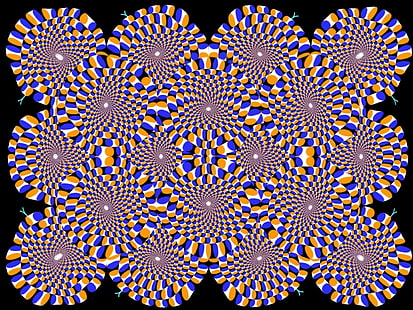 синя флорална оптична илюзия, оптична илюзия, въртене, потапяне, кръгове, HD тапет HD wallpaper