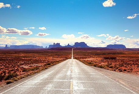 gray concrete road between brown withered grass field under blue sky, Mile Marker, gray, concrete road, brown, withered, grass, blue sky, monument valley  utah, arizona, amazing, majestic, landscape, awe, Navajo  Nation, mile, marker, Route 163, Forest Gump, Navajo Nation, Desert  road, clouds, sky, buttes, Mesa, desert, road, uSA, nature, travel, mountain, outdoors, scenics, highway, monument Valley, no People, HD wallpaper HD wallpaper