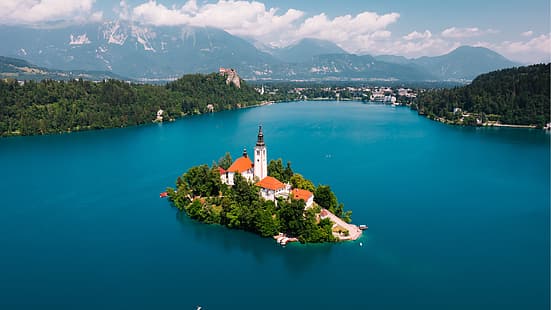 Slovenya, ada, Bled Gölü, HD masaüstü duvar kağıdı HD wallpaper