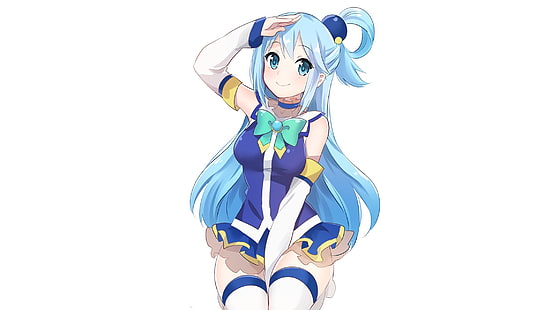 Kono Subarashii Sekai ni Shukufuku wo !, sfondo bianco, Aqua (KonoSuba), anime, anime girls, sfondo semplice, pelle bianca, occhi blu, fan art, Sfondo HD HD wallpaper