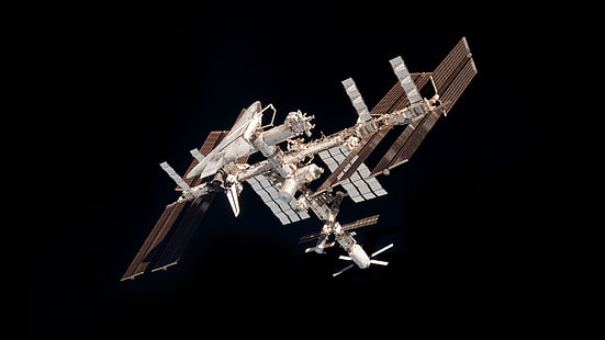 иллюстрация серо-белой космической станции, МКС, Международная космическая станция, космос, минимализм, HD обои HD wallpaper