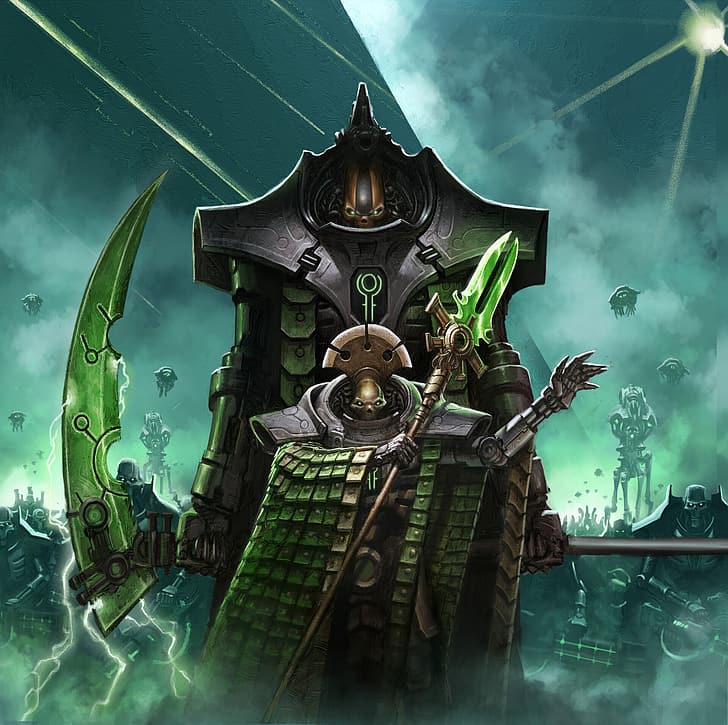 خيال علمي ، تقنية عالية ، Warhammer 40000 ، Necrons ، بندقية ، أخضر ، أسود ، عالم القبور ، كيب ، جيش ، مسيرة، خلفية HD