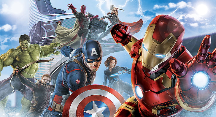 Iron Man, Kapitan Ameryka, Hulk, Czarna Wdowa, Wizja, Thor, Hawkeye, HD, 4k, 5k, superbohaterowie, dzieło sztuki, artysta, sztuka cyfrowa, Tapety HD