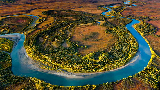 Arctic National Park, Alaska, USA, USA, fiume, alberi, paesaggio, Alaska, riserva, Arctic National Park, Sfondo HD HD wallpaper