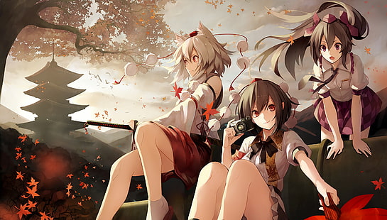 Anime, Touhou, Aya Shameimaru, Hatate Himekaidou, Momiji Inubashiri, HD wallpaper HD wallpaper