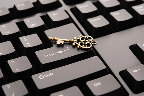 златен цвят скелетен ключ, ключ, клавиатура, въвеждане, успех, план, HD тапет HD wallpaper