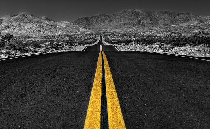 Long Desert Road Black and White, черен път от бетон, Aero, Black, Desert, White, Road, Long, HD тапет