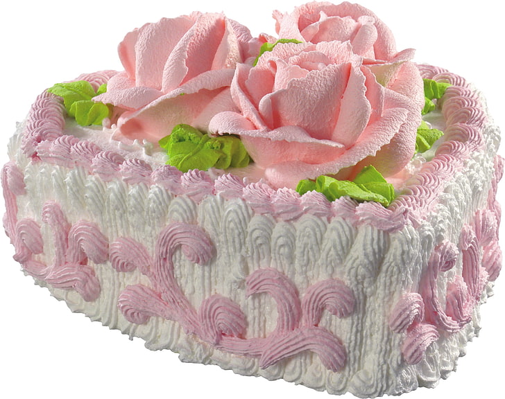 kue bertema mawar putih dan merah muda, kue, krim, manis, Wallpaper HD