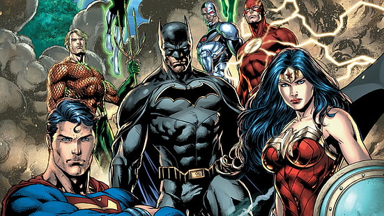 Comics, Justice League, Aquaman, Batman, Cyborg (DC Comics), DC Comics, Flash, Green Lantern, Superman, Wonder Woman, HD wallpaper HD wallpaper