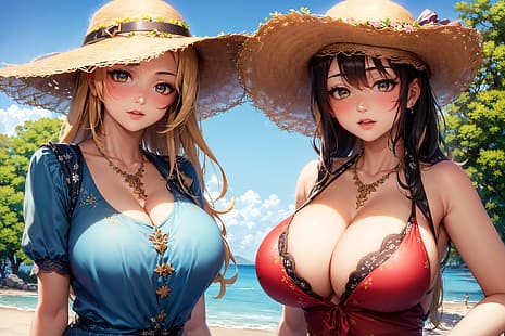  anime girls, summer, AI art, HD wallpaper HD wallpaper