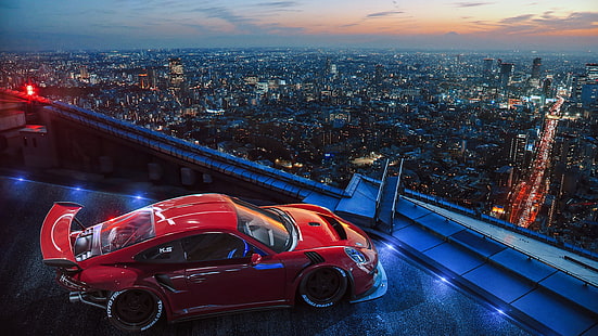 Porsche, Porsche 911 GT3, samochód, miasto, pejzaż miejski, Porsche 911, czerwony samochód, samochód sportowy, pojazd, Tapety HD HD wallpaper