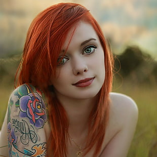 airbrushed, mata biru, Lass Suicide, model, si rambut merah, Suicide Girls, women, Wallpaper HD HD wallpaper