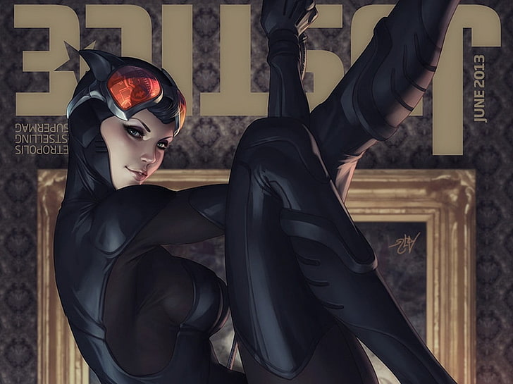 Fond d'écran du personnage de la Ligue de justice, Catwoman, Justice, Artgerm, vêtements moulants, Fond d'écran HD
