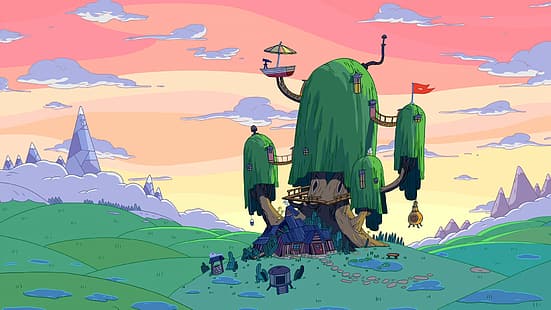  Adventure Time, tree house, nature, mountains, HD wallpaper HD wallpaper