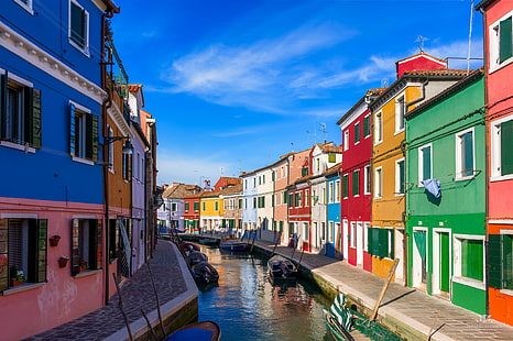 boats in the creek near buildings, venice, italy, venice, italy, colorful, Burano, boats, creek, buildings, Historic, Venice  Venice, Venice Italy, Travel photography, landscape, Culture, City, Italian, town, Northern Italy, Travel, Hansen  Island, North Italy, Canal, Venice island, Tourism, South Europe, architecture, europe, house, venice - Italy, cityscape, street, urban Scene, famous Place, italy, building Exterior, nautical Vessel, cultures, facade, multi Colored, history, outdoors, built Structure, blue, HD wallpaper HD wallpaper