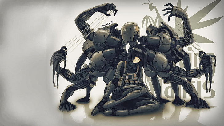 Ilustración de personaje de anime femenino de pelo negro, arte digital, Metal Gear Solid 4, Screaming Mantis, manga, anime girls, GiA, Metal Gear Solid, videojuegos, Fondo de pantalla HD
