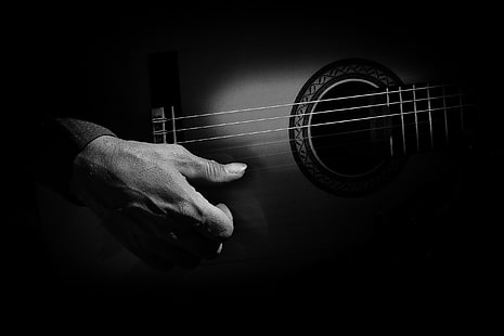 monocromo, guitarra, música, Fondo de pantalla HD HD wallpaper