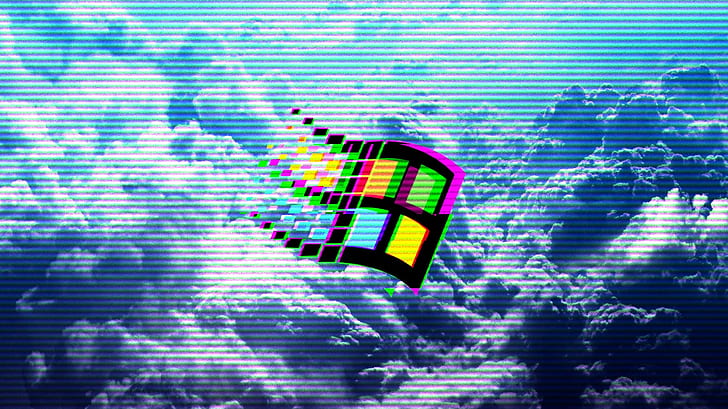 vaporwave, década de 1990, Windows 95, Windows 98, nuvens, HD papel de parede