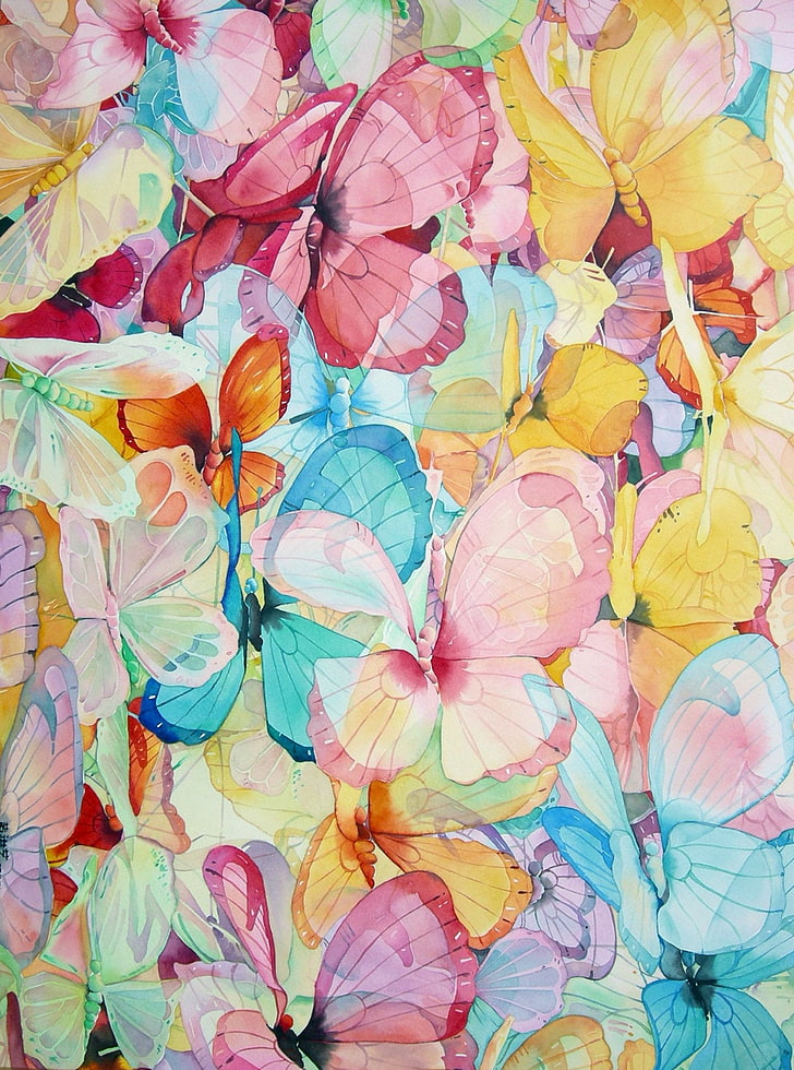 kupu-kupu, warna-warni, tekstur, Wallpaper HD, wallpaper seluler