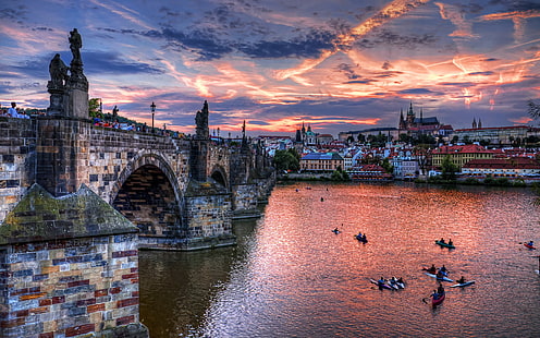 мост, Прага, Европа, пътуване, Чарлз мост, Чехия, свят, мост в река снимка, мост, Прага, Европа, пътуване, Чарлз мост, Чехия, свят, HD тапет HD wallpaper