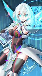 anime, anime girls, Mega Man X, Rockman X DiVE, iCO (Rockman X DiVE), capelli lunghi, capelli bianchi, assolo, opere d'arte, arte digitale, fan art, Sfondo HD HD wallpaper