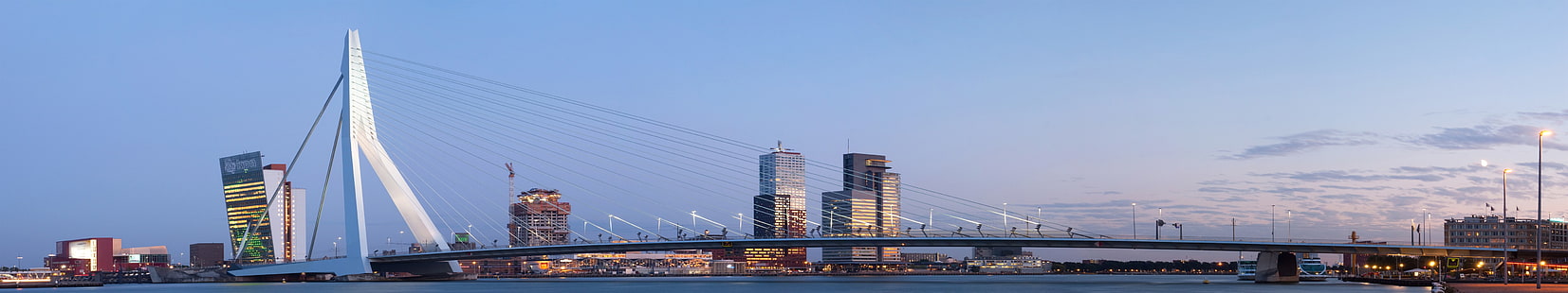 rivière, paysage, nature, ville, Rotterdam, néerlandais, Pays-Bas, hollande, pont, eau, ciel, Europe, panorama, Fond d'écran HD HD wallpaper