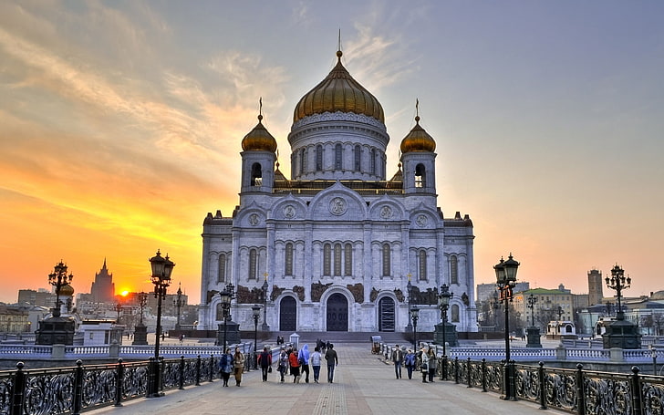 бело-коричневая мечеть, храм Христа Спасителя, москва, белый камень, здание, россия, HD обои