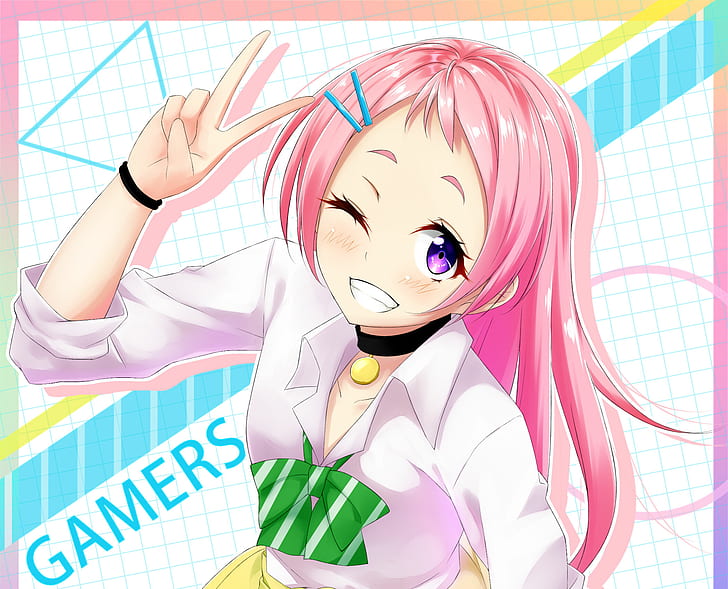 Anime, Gamers!, Aguri (Gamers!), Pink Hair, Purple Eyes, HD wallpaper