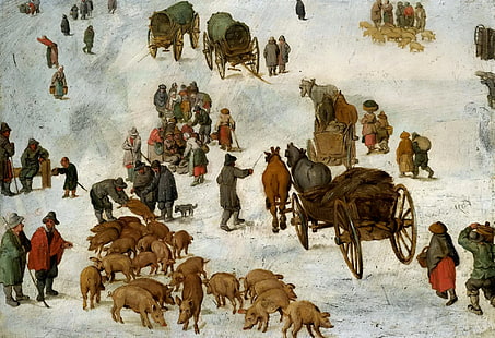 Bild, Genre, Jan Brueghel der Jüngere, Die Skizze zum Schweinemarkt, HD-Hintergrundbild HD wallpaper