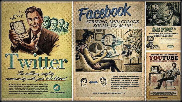 collage de memes del sitio de redes sociales, vintage, Twitter, Facebook, Fondo de pantalla HD