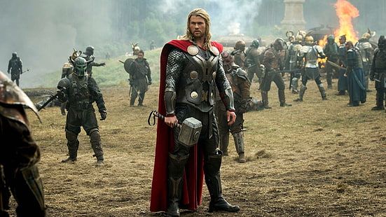 robe traditionnelle noire et rouge pour femme, Thor, Thor 2: The Dark World, Mjolnir, Chris Hemsworth, Fond d'écran HD HD wallpaper
